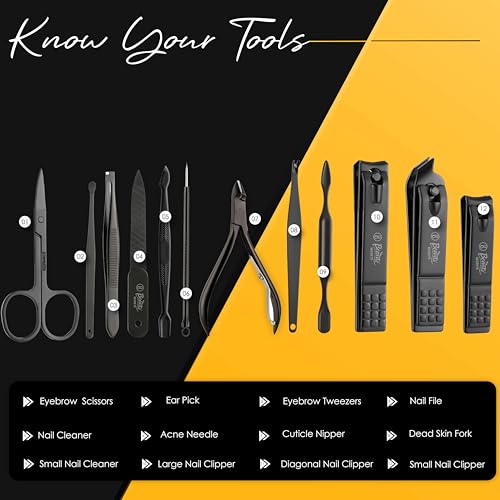 Beauté Secrets Essentials Manicure Set Nail Clippers, Stainless Steel Nail Scissors Grooming Kit, Acne needle, Blackhead Tool Leather Travel Case (Yellow) - Image 2