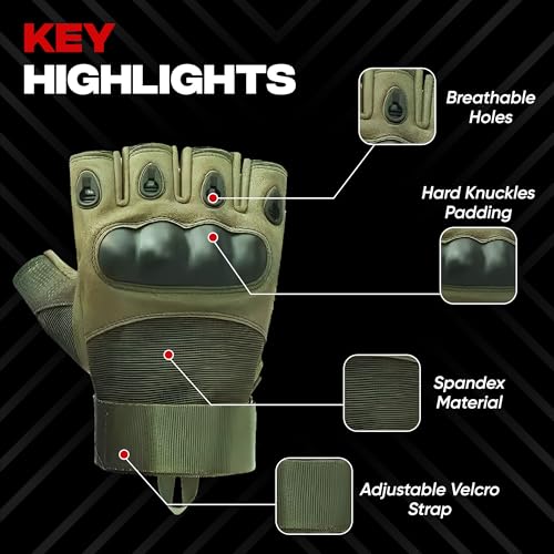 AUTOGUYS HF-2 Half-Finger Bike Riding Gloves TPR Knuckle Protection Tactical Hand Gloves for Bike - Bike Gloves Men Bike Accessories Washable Fabric (Size: XL, Green) - Image 2
