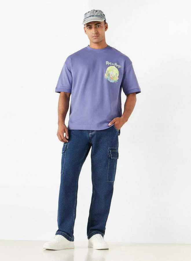 SP Characters Graphic Print Crew Neck T-shirt with Crew Neck and Short Sleeves