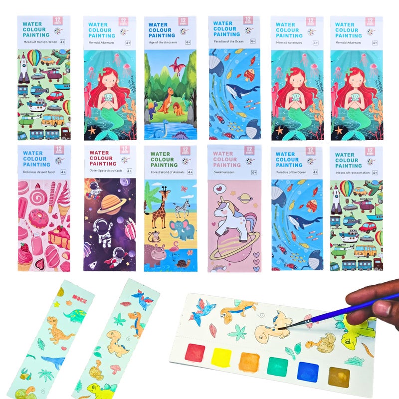 Spherix 12 Pcs Water Painting Book - Return Gifts for Kids Age 3-5, 6-8, 8-12 - Coloring Drawing Books Water Color Book for Kids,Multicolor - Set of(12) - Image 1