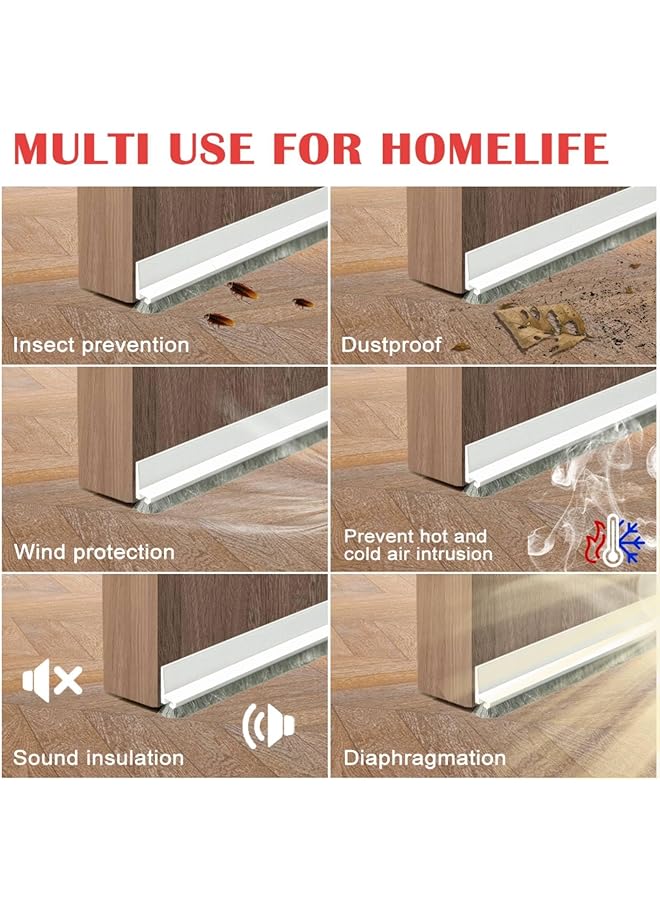 Door Sweep For Bottom Of Door Integrated Under Door Draft Stopper With Brush Weather Stripping With Self Adhesive Under Door Seal For Protection Against Dust Cold Heat Noise White