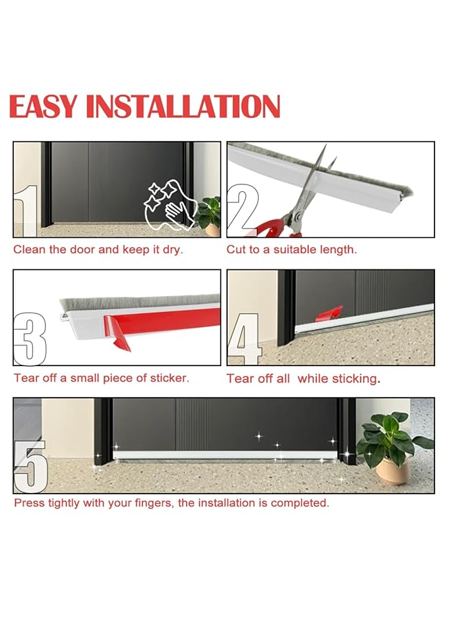Door Sweep For Bottom Of Door Integrated Under Door Draft Stopper With Brush Weather Stripping With Self Adhesive Under Door Seal For Protection Against Dust Cold Heat Noise White
