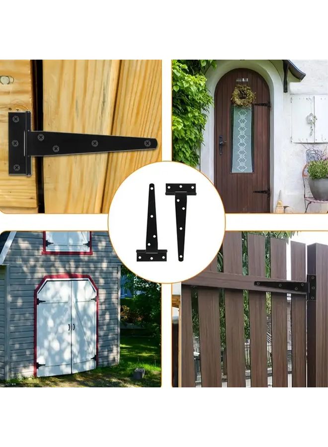 2 Heavy Duty Black Metal T Ribbon Door Hinges Adjustable For Shed Barn Timber Fence - Image 2
