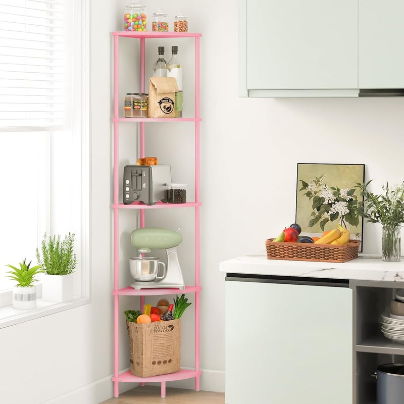 Yoobure Corner Shelf Stand, 5-Tier Bookshelf, 65" Tall Shelves for Bedroom, Living Room, Narrow Display Bookcase, Pink with Display Shelves for Office - Image 5