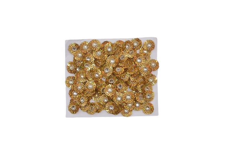 HUNNY- BUNCH HUNNY BUNCH Zari Sequence Flowers with White Stone Appliques Patches for Embroidery Suits Saree Blouse Duppata Decoration and Craft Making Pack of 50 ColorGolden 