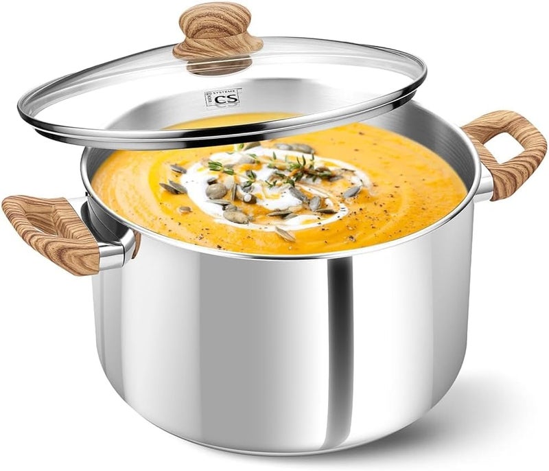KOCH SYSTEME CS Stainless Steel Pot - 6 Quart Induction Stainless Steel Stock Pot with Lid for Pasta, Soup, Spaghetti, Steel Soup pots with Heat-Resistant Bakelite Double Handle, Dishwasher Safe - Image 1