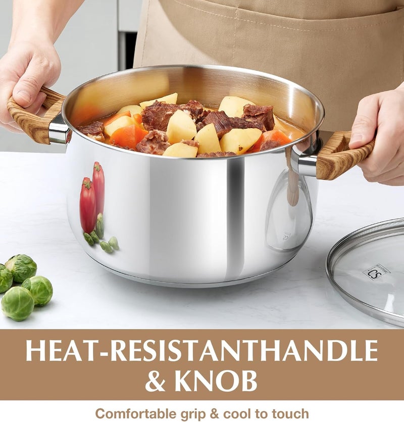 KOCH SYSTEME CS Stainless Steel Pot - 6 Quart Induction Stainless Steel Stock Pot with Lid for Pasta, Soup, Spaghetti, Steel Soup pots with Heat-Resistant Bakelite Double Handle, Dishwasher Safe - Image 3