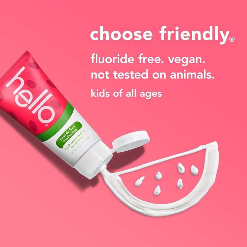 Hello Fresh Watermelon Fluoride Free Kids Toothpaste, 4.2 Oz Tube (Pack of 3) - Image 5