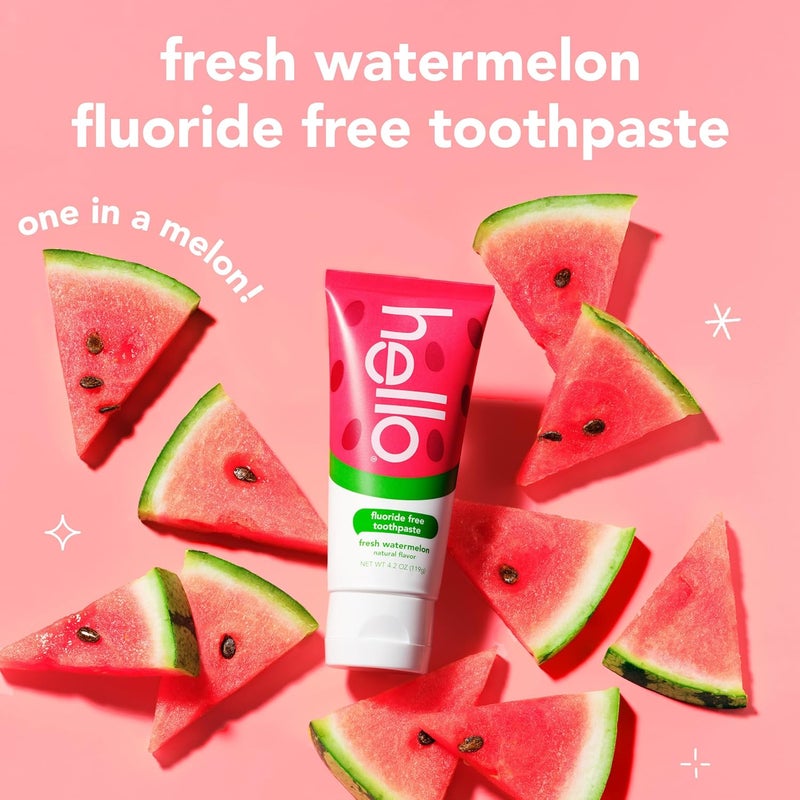 Hello Fresh Watermelon Fluoride Free Kids Toothpaste, 4.2 Oz Tube (Pack of 3) - Image 3