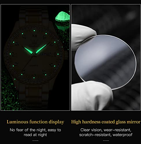 OLEVS Gold Watches for Men Watch Men Mens Watches relojes para Hombres Day and Date Stainless Steel Diamond Dress Luxury Big Face Watch Men Gold Color Tone Business Waterproof Lightweight Watches - Image 5