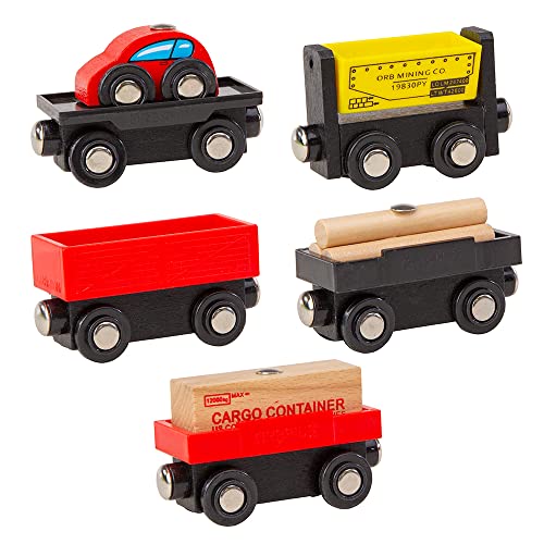 Orbrium 5 Cargo Train Car Set for Wooden Railway Fits Thomas The Tank Engine Chuggington Brio