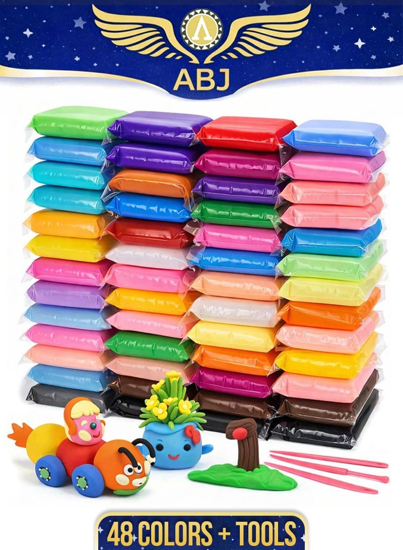 ABJ Clay 48 Colors, Modeling Clay for Kids DIY Starter Kits, Oven Baked Model Clay, Non-Sticky Molding Clay with Sculpting Tools, Gift for Children and Artists (48 Colors) - Image 1