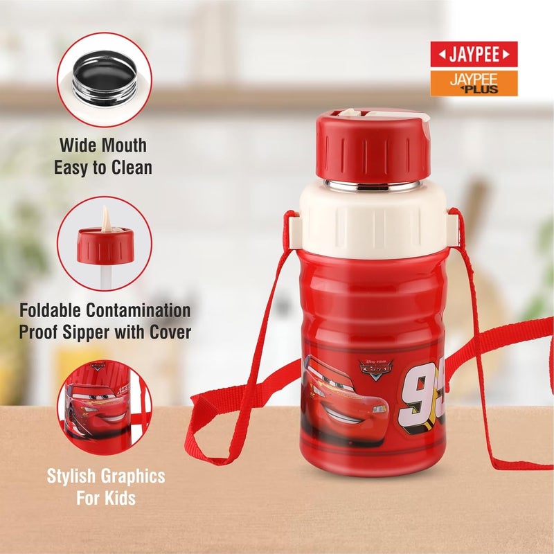 JAYPEE زجاجة ماء جايبي القابلة للطي من الفولاذ المقاوم للصدأ 95 مطبوعة مانعة للتسرب معزولة للأطفال في المدرسة، 400 مل | أحمر - Image 2