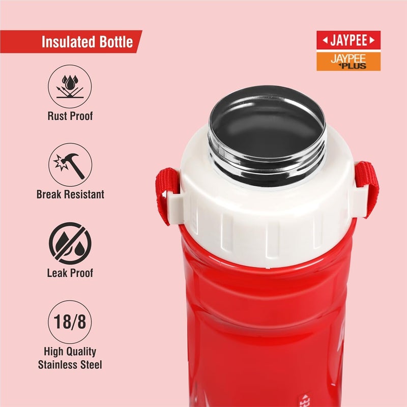 JAYPEE زجاجة ماء جايبي القابلة للطي من الفولاذ المقاوم للصدأ 95 مطبوعة مانعة للتسرب معزولة للأطفال في المدرسة، 400 مل | أحمر - Image 4