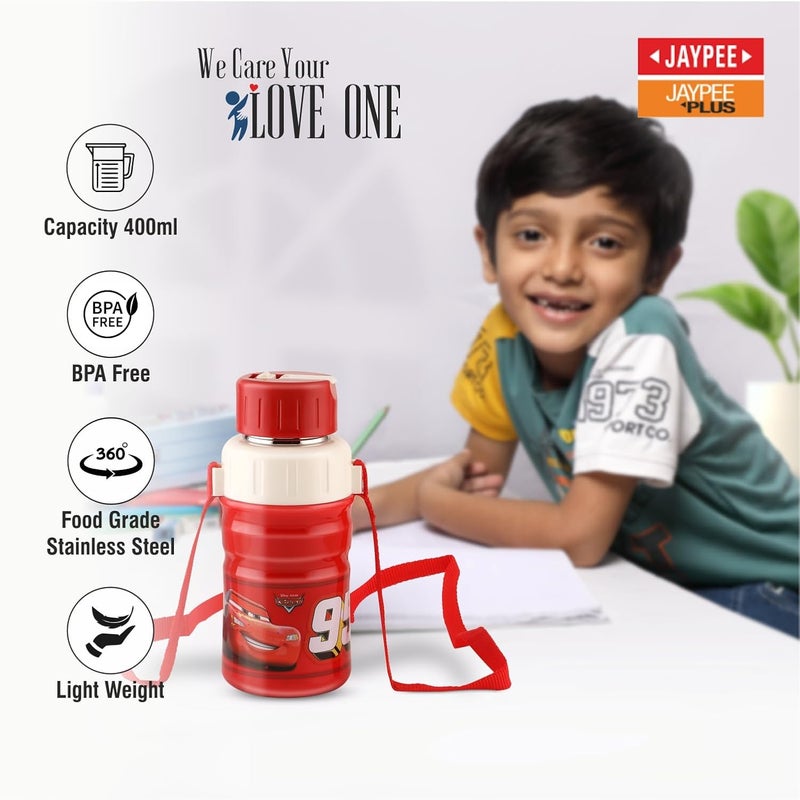 JAYPEE زجاجة ماء جايبي القابلة للطي من الفولاذ المقاوم للصدأ 95 مطبوعة مانعة للتسرب معزولة للأطفال في المدرسة، 400 مل | أحمر - Image 3