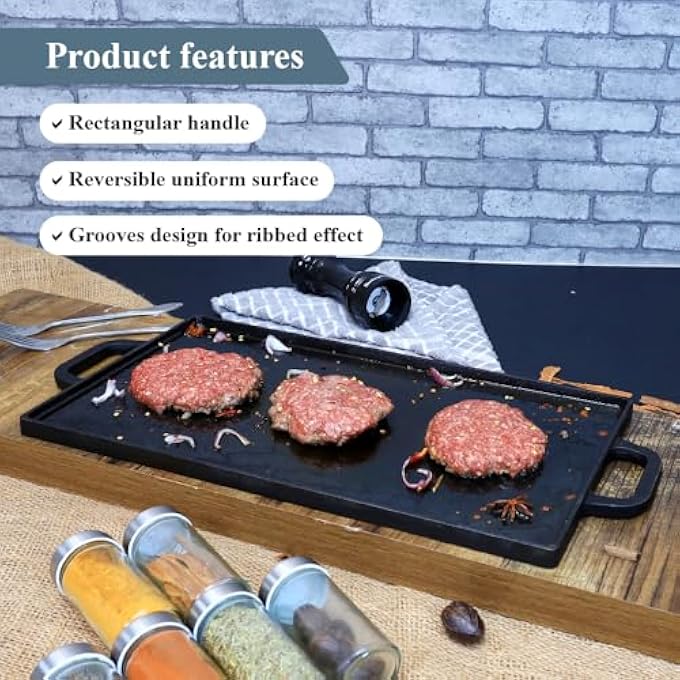 Buckingham PreSeasoned Cast Iron Reversible Plate Grill Pan Griddle 51 Cm X 23 Cm Black - Image 3