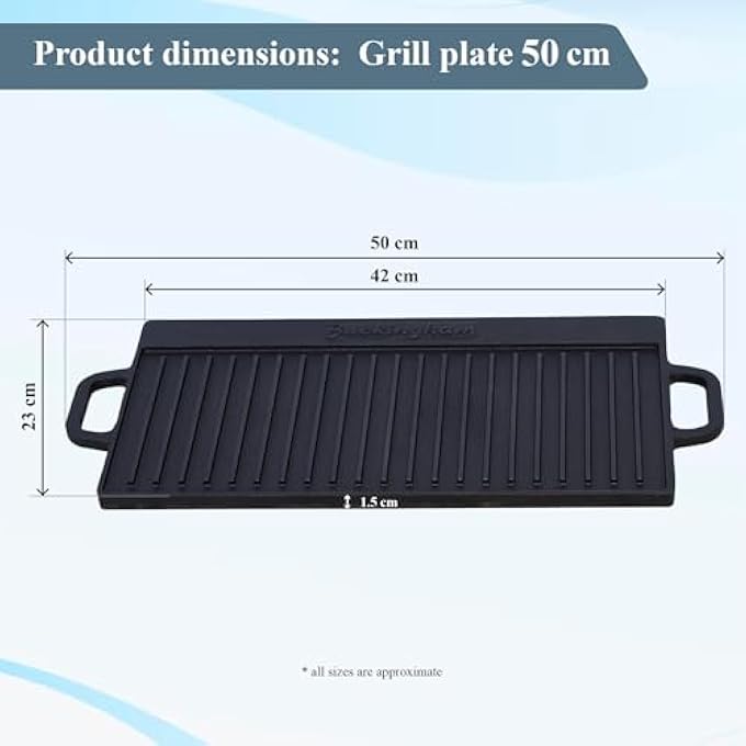 Buckingham PreSeasoned Cast Iron Reversible Plate Grill Pan Griddle 51 Cm X 23 Cm Black - Image 4