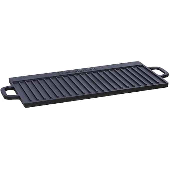 Buckingham PreSeasoned Cast Iron Reversible Plate Grill Pan Griddle 51 Cm X 23 Cm Black - Image 2