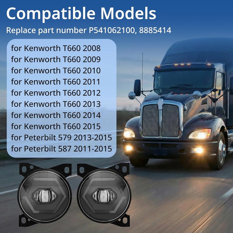 High Soar LED Fog Lights Assembly for Kenworth T660 and Peterbilt 579/587 (2008-2015) - Image 2