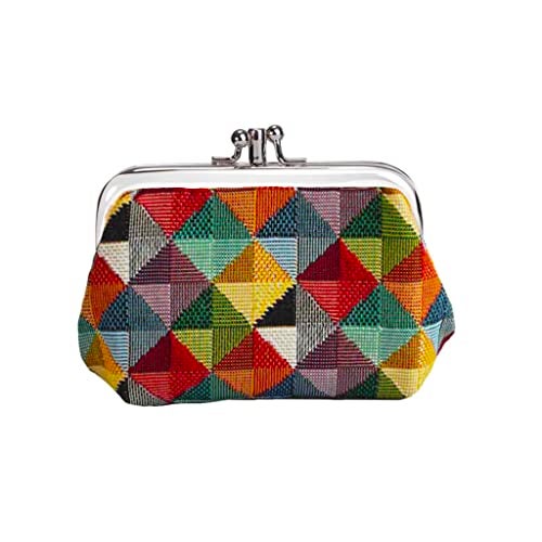 Signare Tapestry Double Pocket Change Pouch Kiss lock Coin Purse for Women With Colourful Geometric Multicolor Triangles Design (FRMP-MTRI) - Image 1