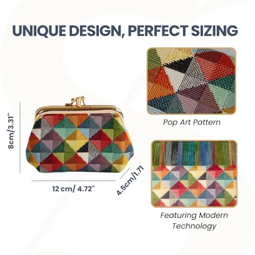 Signare Tapestry Double Pocket Change Pouch Kiss lock Coin Purse for Women With Colourful Geometric Multicolor Triangles Design (FRMP-MTRI) - Image 3