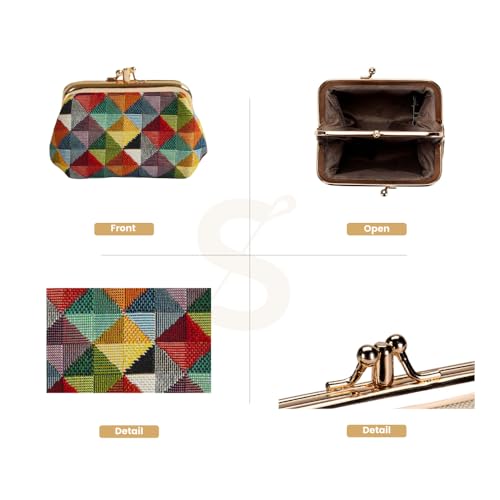 Signare Tapestry Double Pocket Change Pouch Kiss lock Coin Purse for Women With Colourful Geometric Multicolor Triangles Design (FRMP-MTRI) - Image 2