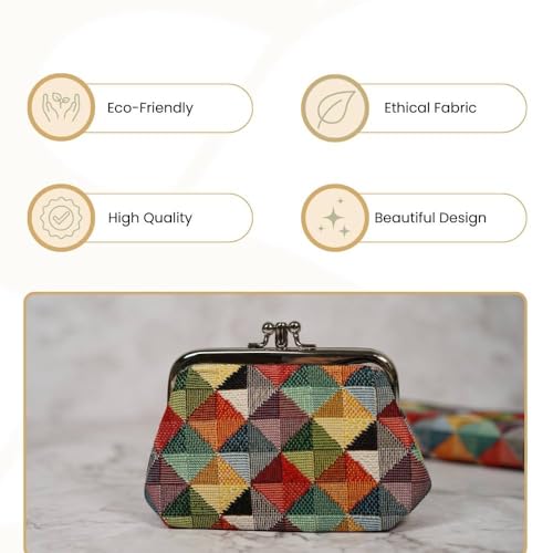 Signare Tapestry Double Pocket Change Pouch Kiss lock Coin Purse for Women With Colourful Geometric Multicolor Triangles Design (FRMP-MTRI) - Image 5