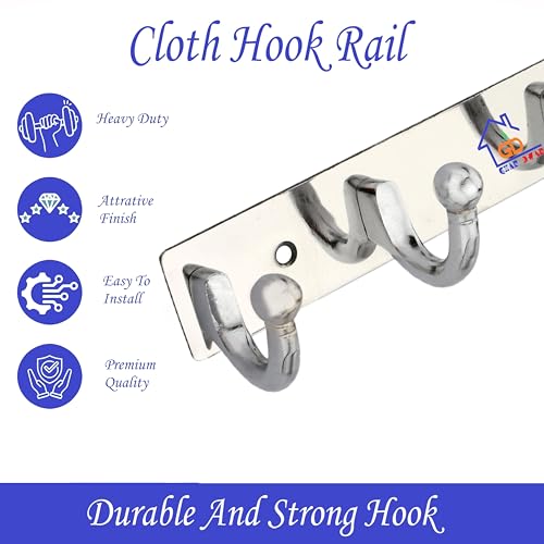 GHAR DWAR Heavy Duty Goli Stainless Steel Cloth Hanger Suitable for Bathroom Bedroom Kitchen Wall Hook Rail Hanging Scarf, Coat,Keys Tie Clothes Towel Door Robe Hanging (Pack of 3, Silver 8 Hook) - Image 3
