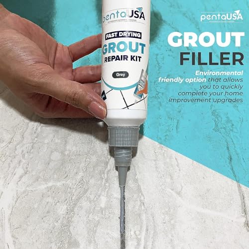 PentaUSA Tile Grout Repair Kit - Grey Grout Filler, Triple Protection, Fast Drying Formula Restores and Renews Joint Lines with Grout Float (Grey, 8.8oz / 250gr) - Image 4