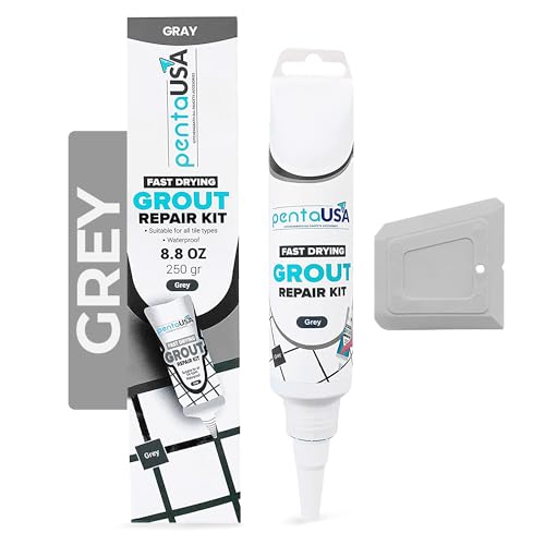 PentaUSA Tile Grout Repair Kit - Grey Grout Filler, Triple Protection, Fast Drying Formula Restores and Renews Joint Lines with Grout Float (Grey, 8.8oz / 250gr) - Image 1