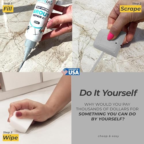 PentaUSA Tile Grout Repair Kit - Grey Grout Filler, Triple Protection, Fast Drying Formula Restores and Renews Joint Lines with Grout Float (Grey, 8.8oz / 250gr) - Image 2