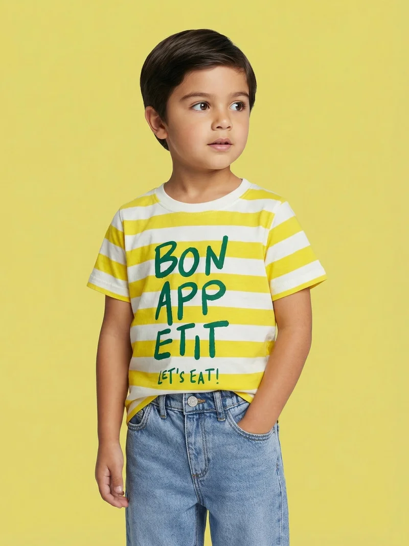 نوتيناتي Nautinati Boys' 100% Cotton Pack of 2 Striped &  Graphic Crew Neck T-shirts