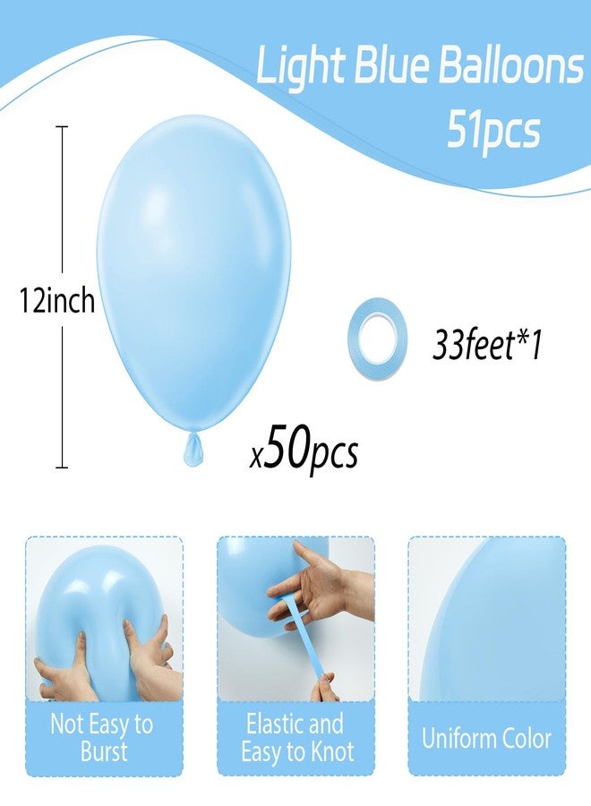 awenztech Light Blue Balloons 12inch, Pastel Blue Latex Balloons 50pcs Party Balloons for Graduation Baby Shower Gender Reveal Wedding Birthday Party Decorations - Image 2