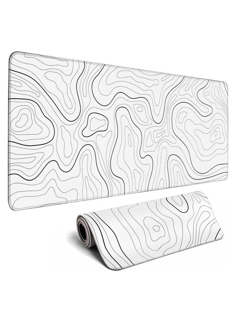 XL Gaming Mouse Pad | Minimalist Topographic Design | Stitched Edges & Anti-Slip Base | Extended Desk Mat for Keyboard & Mouse (31.5 x 11.8 in, White) - Image 1