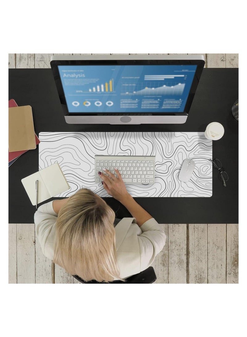 XL Gaming Mouse Pad | Minimalist Topographic Design | Stitched Edges & Anti-Slip Base | Extended Desk Mat for Keyboard & Mouse (31.5 x 11.8 in, White) - Image 4