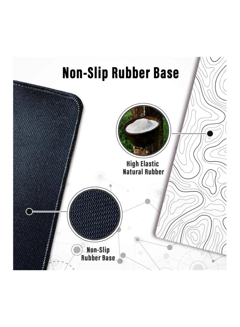 XL Gaming Mouse Pad | Minimalist Topographic Design | Stitched Edges & Anti-Slip Base | Extended Desk Mat for Keyboard & Mouse (31.5 x 11.8 in, White) - Image 5