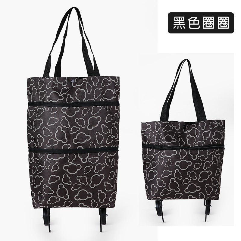 Foldable Trolley Shopping Cart with Handbag Coffee Mickey 