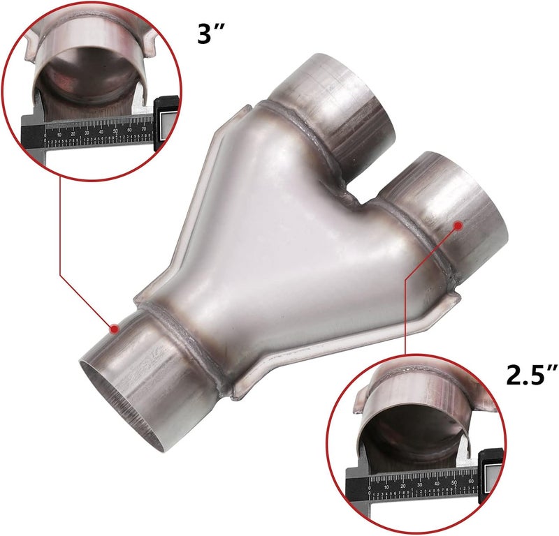 TECTRUC AFLOW Universal 409 Stainless Steel Exhaust Y Pipe, 3" Single to 2.5" Dual Exhaust Adapter Connector - Image 3