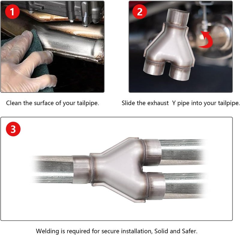 TECTRUC AFLOW Universal 409 Stainless Steel Exhaust Y Pipe, 3" Single to 2.5" Dual Exhaust Adapter Connector - Image 4