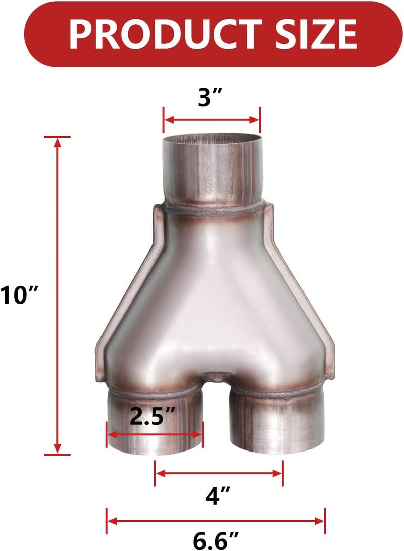 TECTRUC AFLOW Universal 409 Stainless Steel Exhaust Y Pipe, 3" Single to 2.5" Dual Exhaust Adapter Connector - Image 2