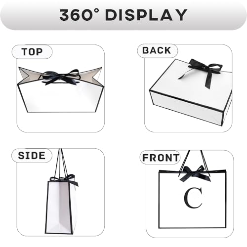 QLSKO Initial Gift Bag with Bow Ribbon Personalized Horizontal Paper Bag Monogrammed Birthday Gifts for Women Men (C-Medium) - Image 3