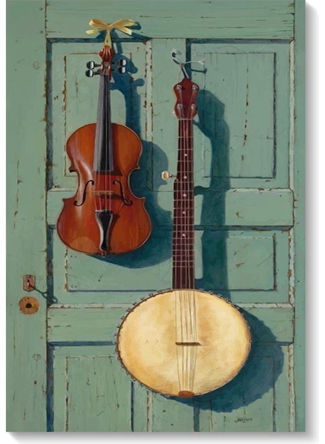 RYN Violin And Banjo Wall Art Multicolour 40x60cm - Image 2