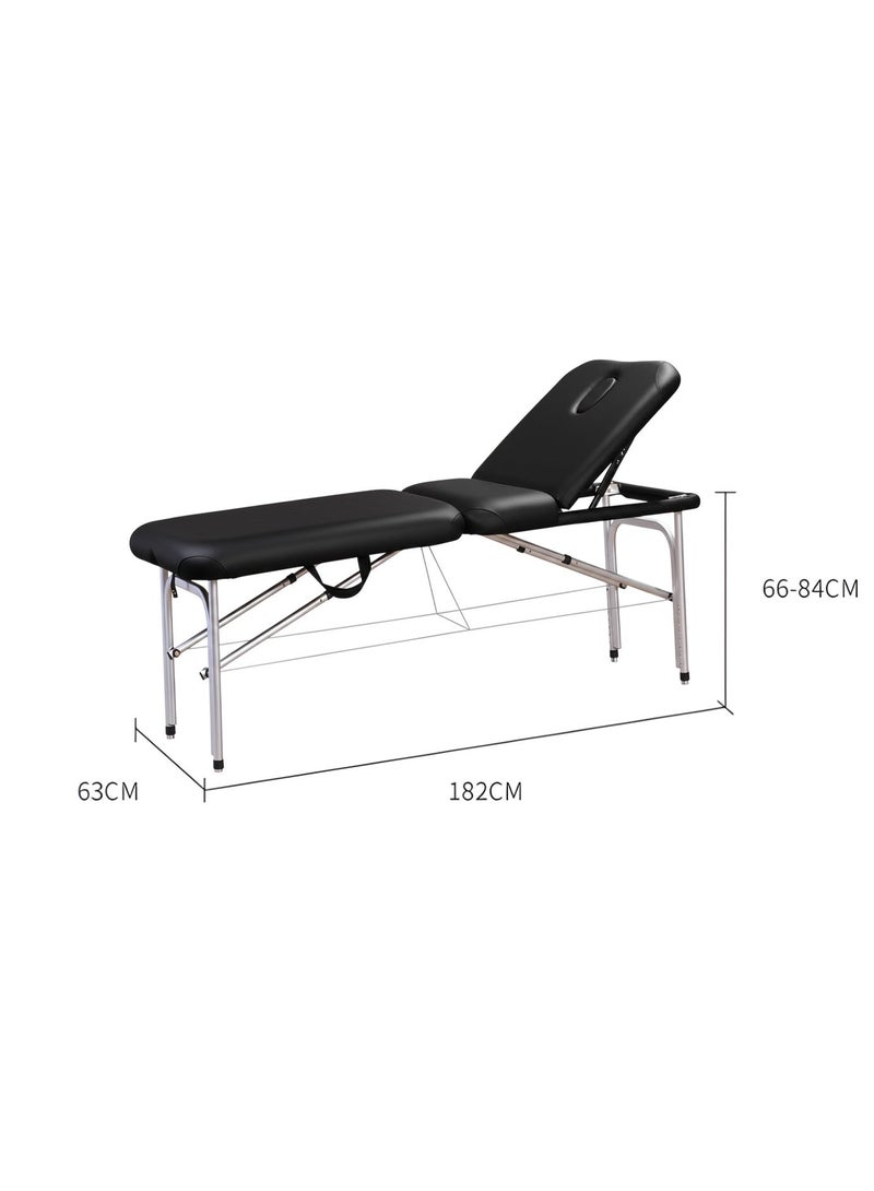طاولة تدليك محمولة بإطار من الألومنيوم، سرير سبا قابل للطي S25 مع وسادة وجه قابلة للفصل ومسند ظهر قابل للتعديل، الأبعاد: 182 سم (طول) × 63 سم (عرض)، الوزن: 13 كجم فقط، اللون: أسود - Image 2