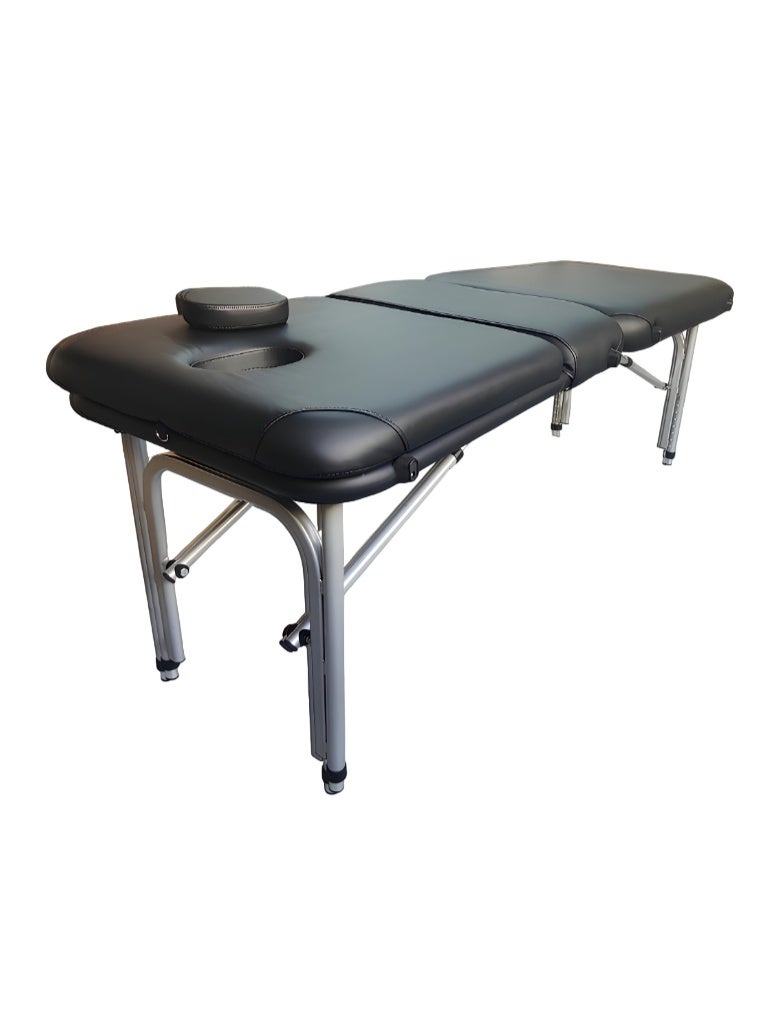 طاولة تدليك محمولة بإطار من الألومنيوم، سرير سبا قابل للطي S25 مع وسادة وجه قابلة للفصل ومسند ظهر قابل للتعديل، الأبعاد: 182 سم (طول) × 63 سم (عرض)، الوزن: 13 كجم فقط، اللون: أسود - Image 5