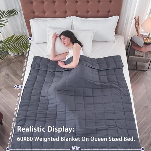 yescool بطانية وزن ييسكول للبالغين (15 رطل، 60" × 80"، رمادي) بطانية ثقيلة للتبريد للنوم مثالية للوزن 140-160 رطل، حجم كوين، بطانية قابلة للتنفس مع خرز زجاجي ممتاز، قابلة للغسل في الغسالة - Image 2