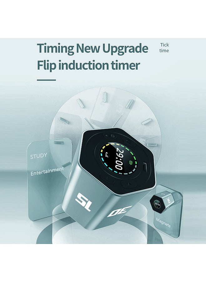 Portable Cube Timer Gravity Sensor Rotating Timer Count Up/Down Function Clock  3/5/10/15/30 Minutes and Custom with LED Screen Vibrate and Sound Alarm Silent Operation