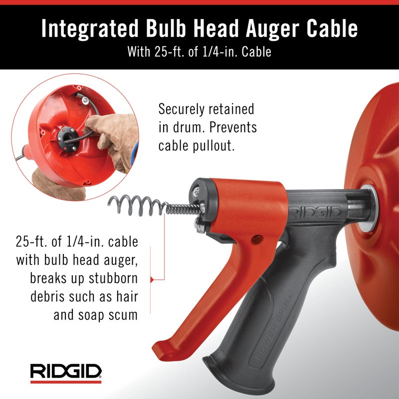 Ridgid 57043 POWER SPIN+ Power Spinner Drain Cleaner - Image 4