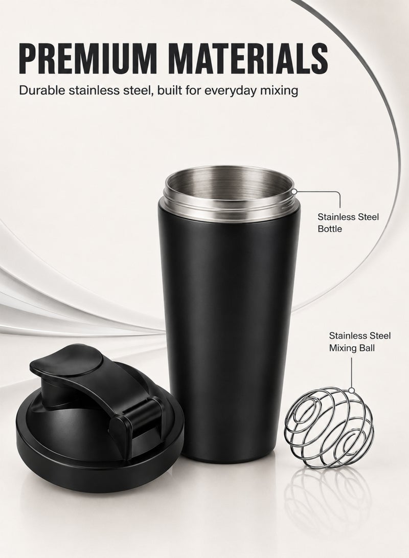 dblew SPORT-X Stainless Steel Protein Shaker Bottle, 739 ml (25 oz) with Mixing Ball and Leak-Resistant Locking Lid, Silver - Image 4