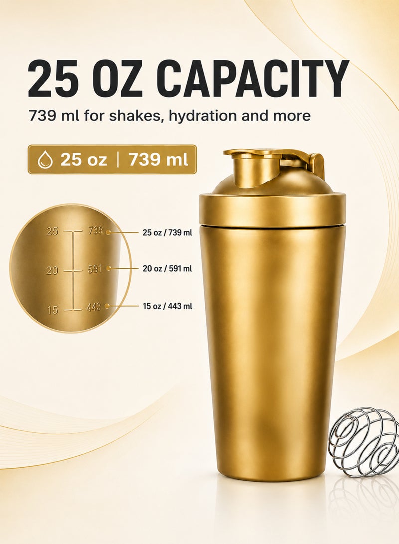 dblew SPORT-X Stainless Steel Protein Shaker Bottle, 739 ml (25 oz) with Mixing Ball and Leak-Resistant Locking Lid, Silver - Image 2