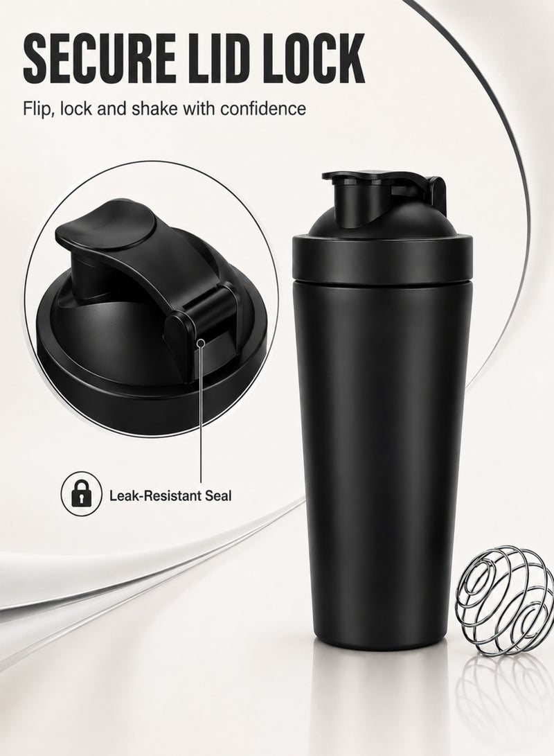 dblew SPORT-X Stainless Steel Protein Shaker Bottle, 739 ml (25 oz) with Mixing Ball and Leak-Resistant Locking Lid, Silver - Image 3